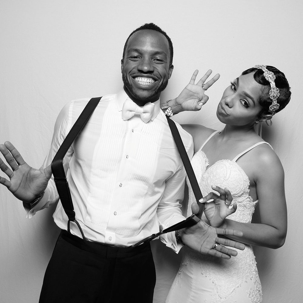 Monochrome Photo Booth Picture of Bride and Groom
