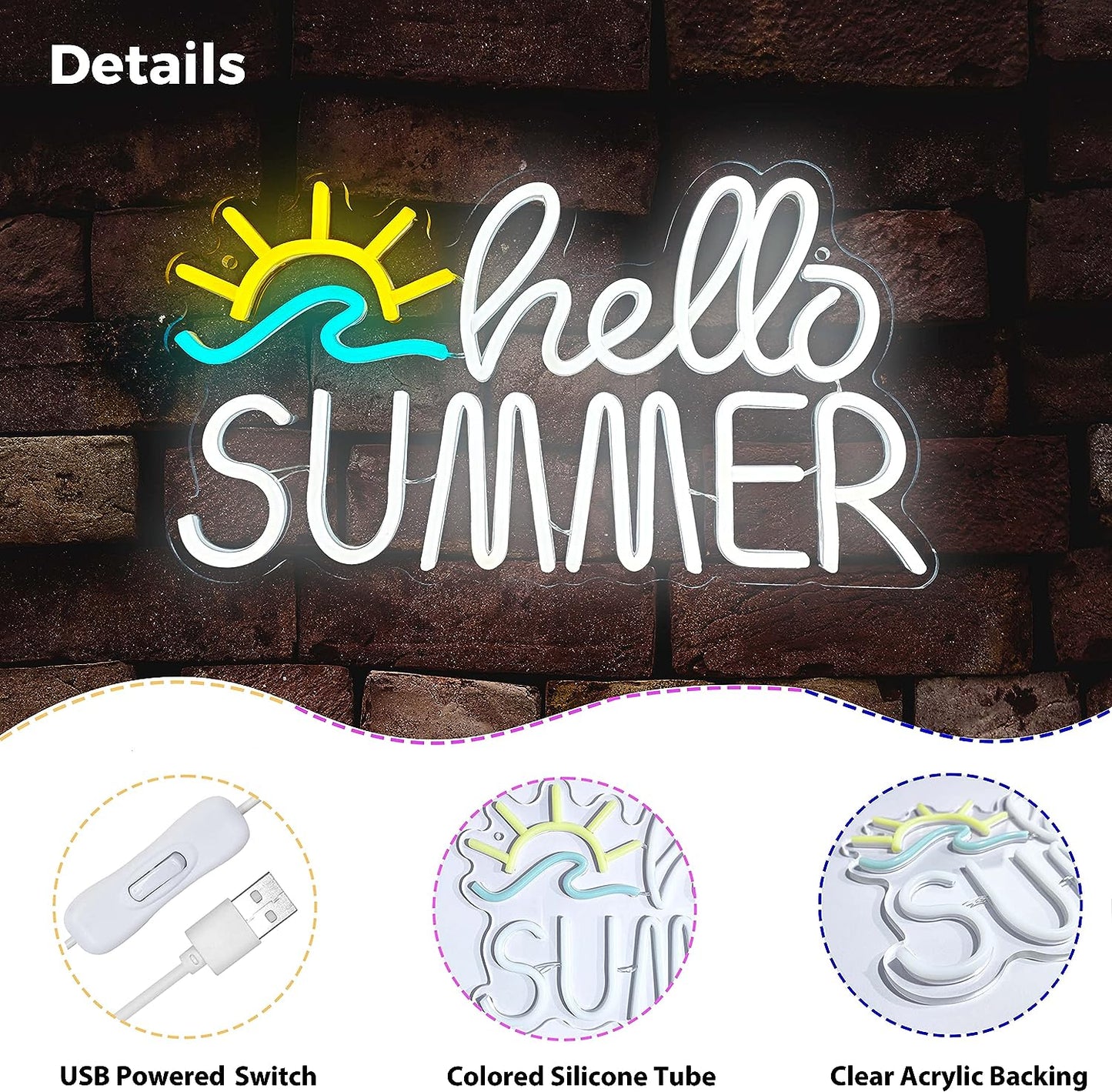Hello Summer Neon Light Sign - Pixilated