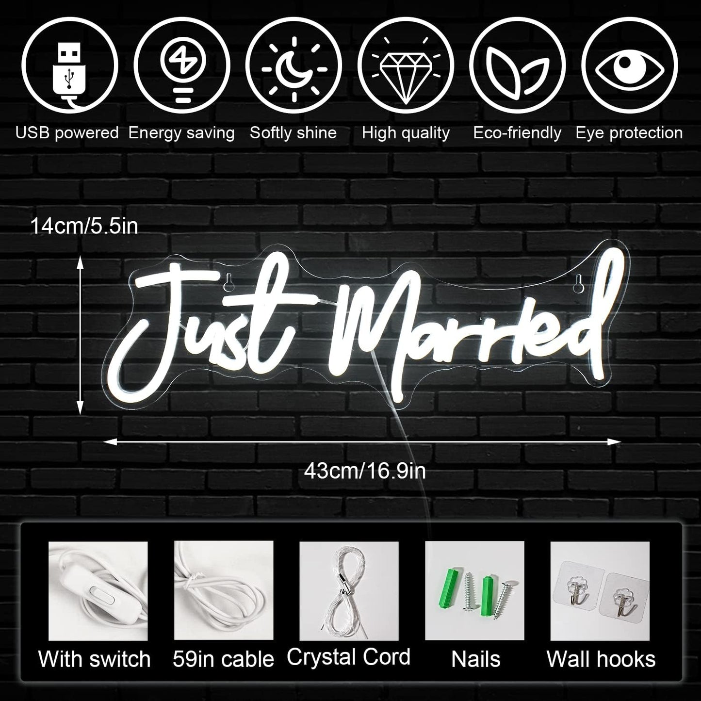 Just Married Neon Light Sign - Pixilated