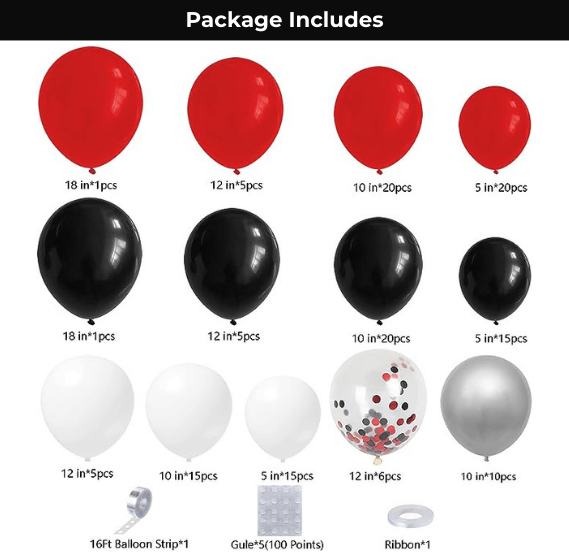 Red Black and White Balloon Arch - Pixilated