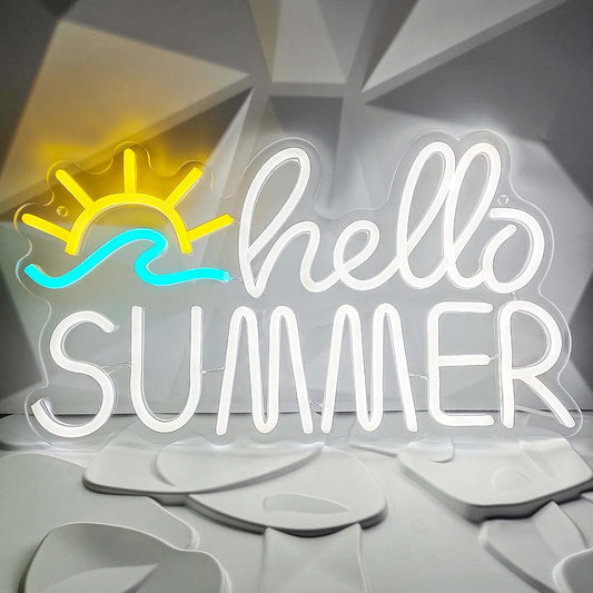 Hello Summer Neon Light Sign - Pixilated