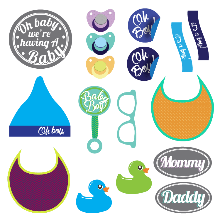 Printable Boy Baby Shower Props - Pixilated