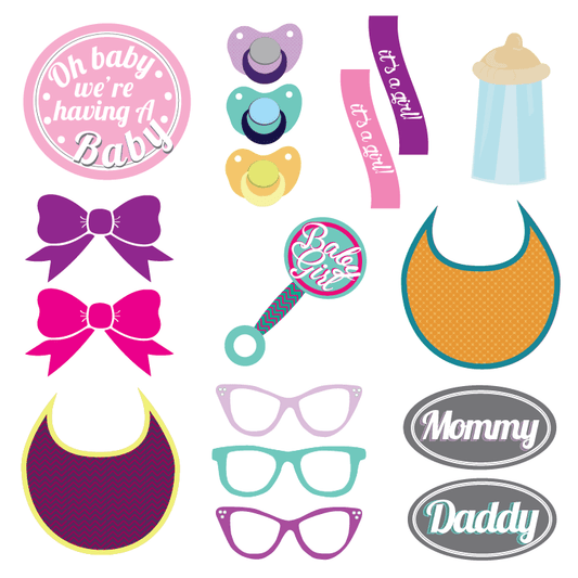 Printable Girl Baby Shower Props - Pixilated