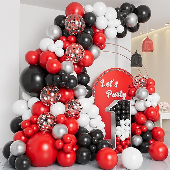 Red Black and White Balloon Arch - Pixilated