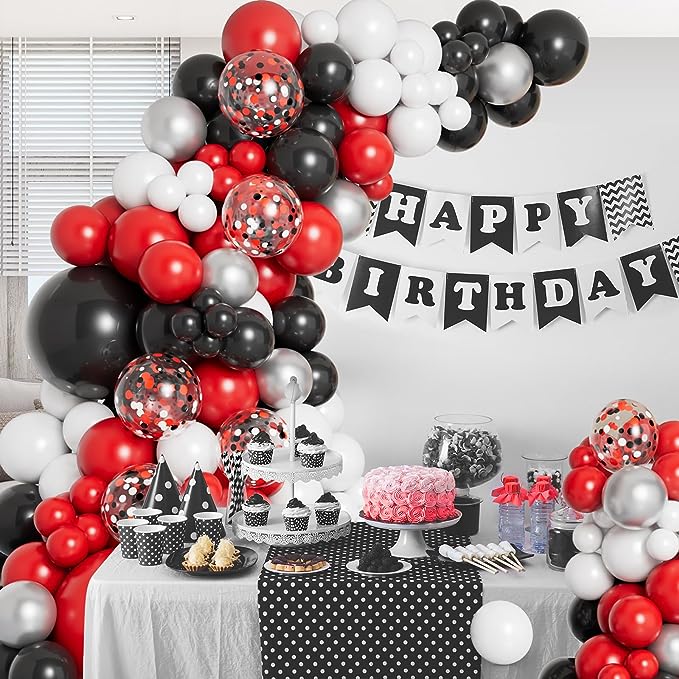 Red Black and White Balloon Arch – Pixilated